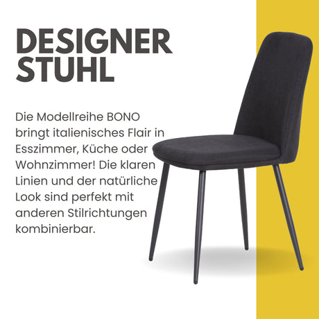 ALBATROS Designer Esszimmerstuhl BONO | 2er Set | Schwarz, Grau, Beige, Blau | Stoff Bezug