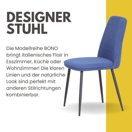 ALBATROS Designer Esszimmerstuhl BONO | 2er Set | Schwarz, Grau, Beige, Blau | Stoff Bezug