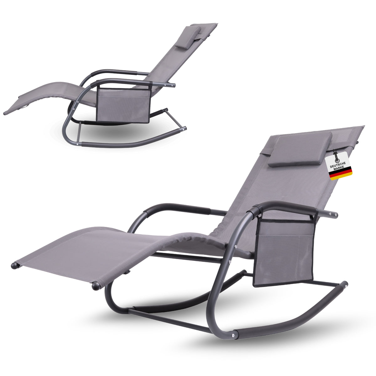 Premium Gartenliege C-FORM | Schwungliege Relaxliege Gartenstuhl| mit Kopfkissen | wetterfest ergonomisch Relaxsessel | belastbar bis 160Kg