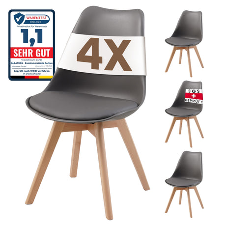 ALBATROS skandinavischer Esszimmerstuhl AARHUS| 4er Set | Grau, Beige | Kunstleder Bezug