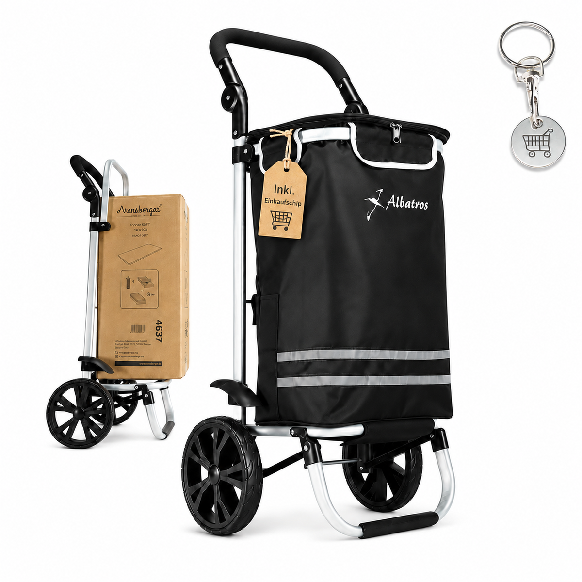 ALBATROS Einkaufstrolley Groß | Einkaufsroller mit großer Tasche, Thermo-Innenbeutel | Sichtfenster für Einkaufszettel | Faltbar klappbar mit großen Räder | Sackkarre inkl. Einkaufswagen-chip