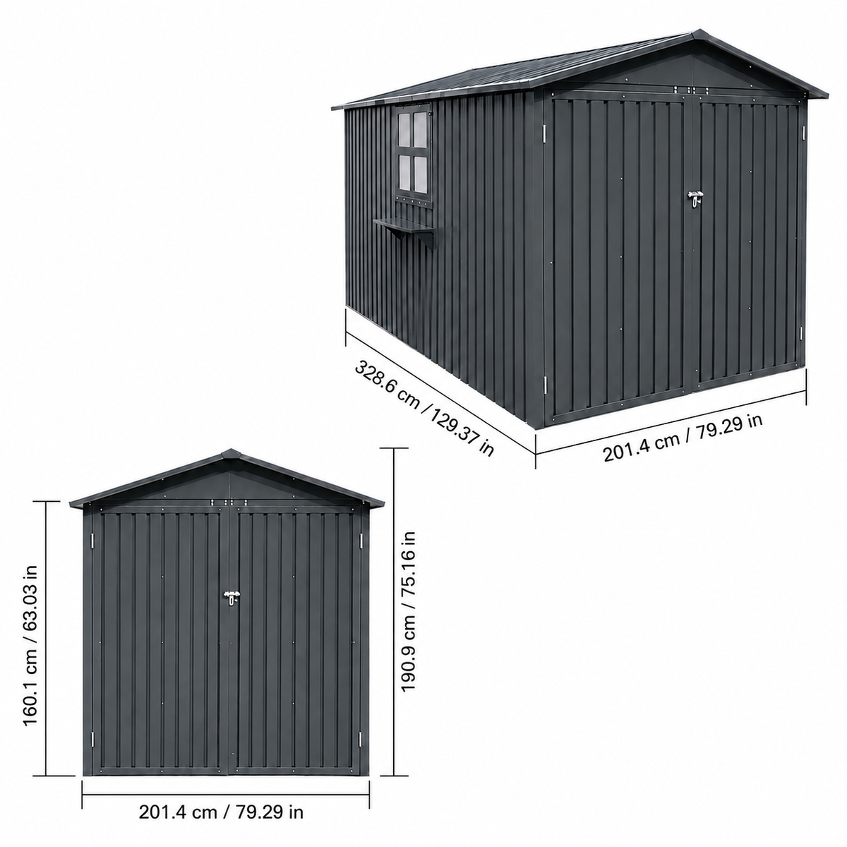 Albatros Premium Quad-Garage – verzinktes Metall in Anthrazit (RAL 7016) | 201,4 × 328,6 × 190,9 cm | Quad-Unterstellplatz | wetterfeste Quad-Garage, abschließbar