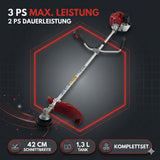 Stahlmann Freischneider Benzin MS520 – Motorsense Benzin mit kraftvollem 3PS Motor, 42cm Schnittbreite