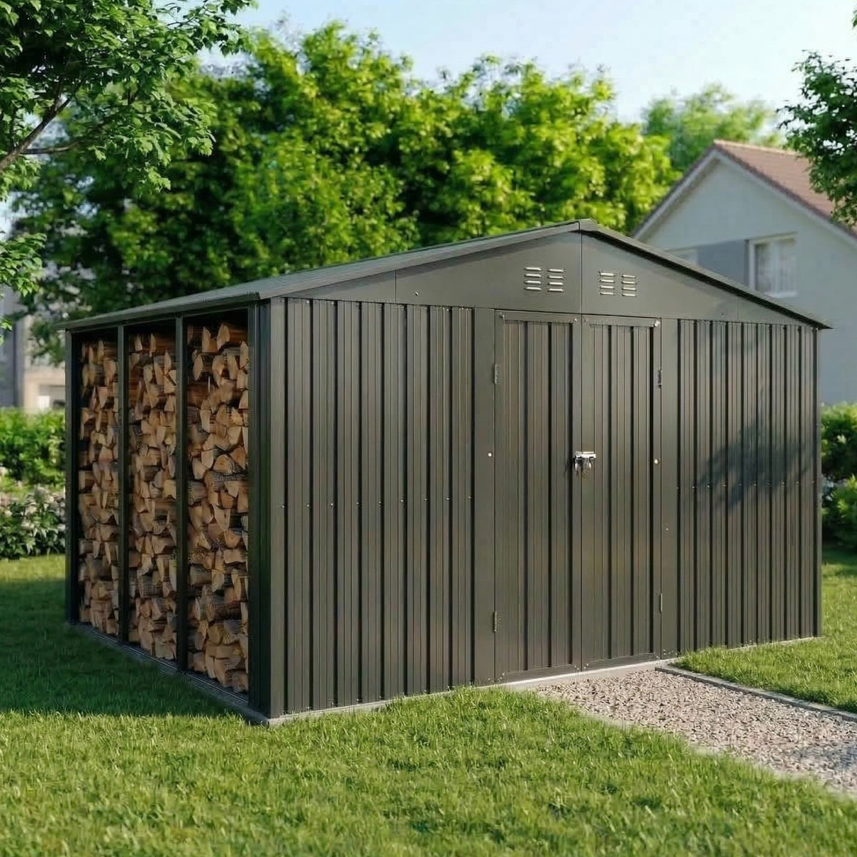 Albatros Gerätehaus 4XL | Anthrazit RAL 7016 | 386,6x325,5x204cm | abschließbar inkl. Schloss & Werkzeughaken | Gartenhaus aus verzinktem wetterfestem Metall