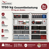 SR2S Schwerlastregal 875 kg – Metallregal 180x90x40 cm, 5 verstellbare Ablagen, Steckregal teilbar, Lagerregal für Garage, Keller, Werkstatt, Vorratsraum, inkl. 2 Haken