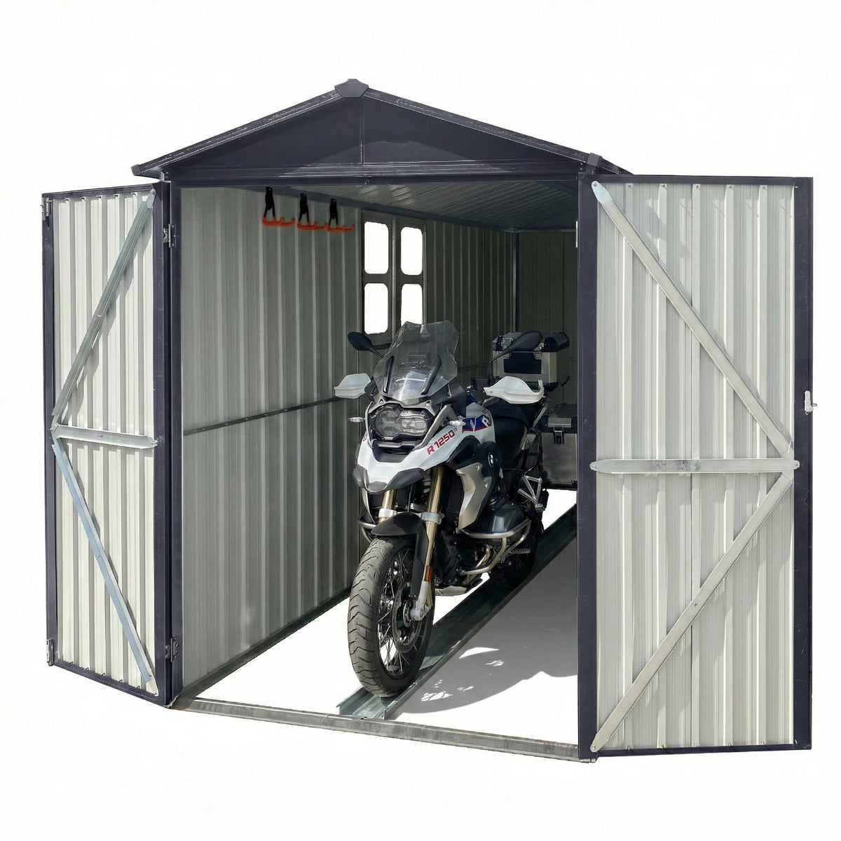 Albatros Premium Motorradgarage – verzinktes Metall in Anthrazit (RAL 7016) | 169x308x191cm