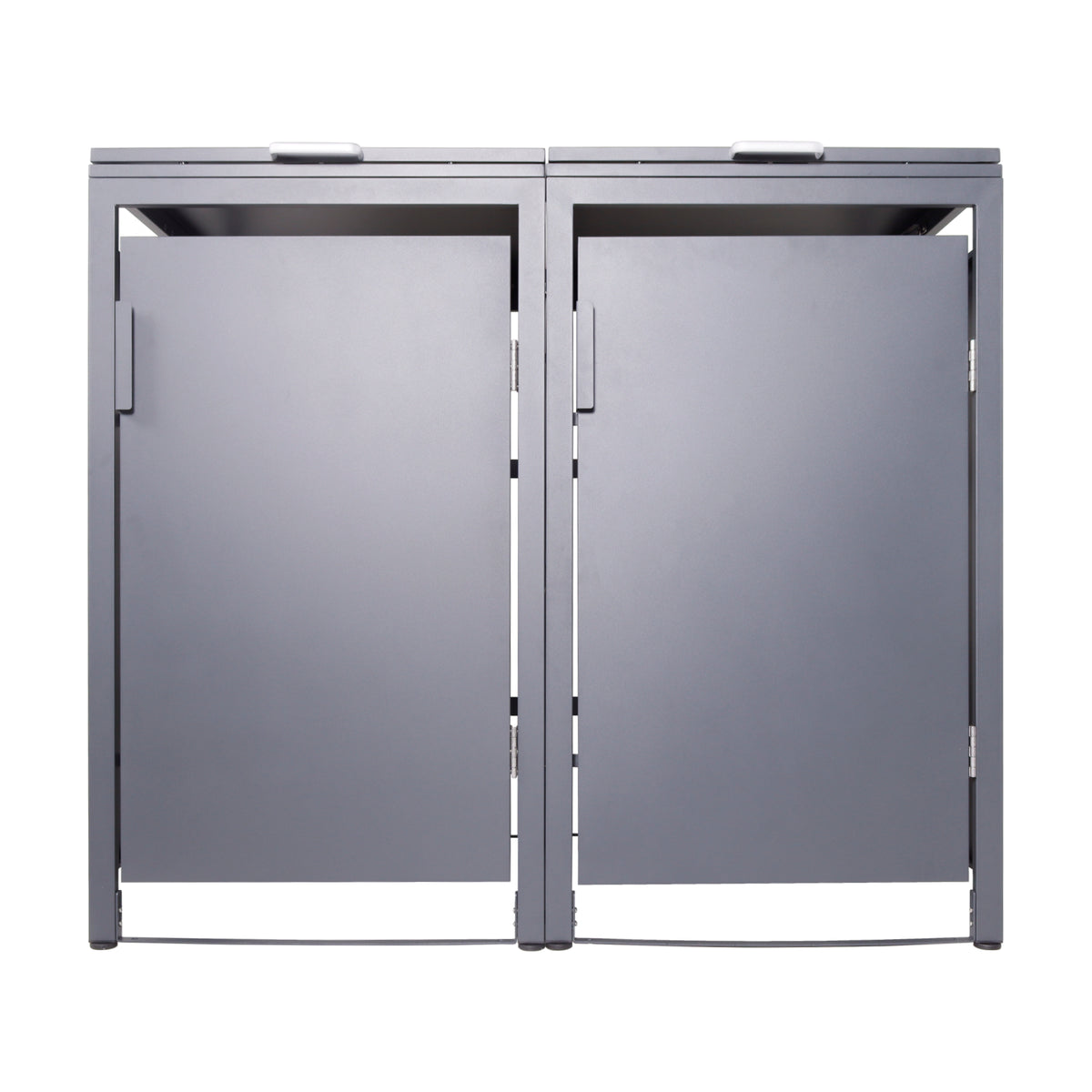 Mülltonnenbox 2er Hauswandversion, 120L bis 240L, für Zwei Tonnen, verzinktes Metall RAL7016 Anthrazit, offene Rückseite, bessere Belüftung, wetterfest, ISO9227, verstellbare Füße