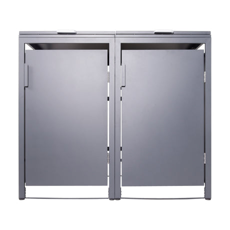 Mülltonnenbox 2er Hauswandversion, 120L bis 240L, für Zwei Tonnen, verzinktes Metall RAL7016 Anthrazit, offene Rückseite, bessere Belüftung, wetterfest, ISO9227, verstellbare Füße