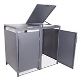 Mülltonnenbox 2er Hauswandversion, 120L bis 240L, für Zwei Tonnen, verzinktes Metall RAL7016 Anthrazit, offene Rückseite, bessere Belüftung, wetterfest, ISO9227, verstellbare Füße