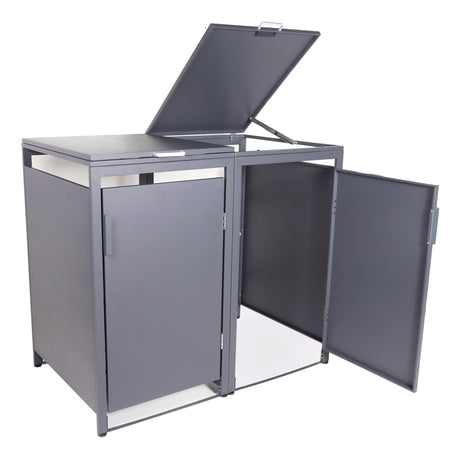 Mülltonnenbox 2er Hauswandversion, 120L bis 240L, für Zwei Tonnen, verzinktes Metall RAL7016 Anthrazit, offene Rückseite, bessere Belüftung, wetterfest, ISO9227, verstellbare Füße