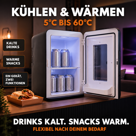 KS15 Mini Kühlschrank, zum kühlen und wärmen, Volumen 15L, AC für Haus Steckdose und DC für Auto 12V Betrieb, Bierkühlschrank lautlos Getränkekühlschrank klein