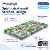 Arensberger Kinderreisebett Matratze 60x120 cm – faltbare Baby- & Kindermatratze mit Stadtmotiv, Nanocell Gelschaum, abnehmbarer Bezug & Tragetasche