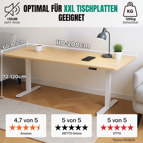 höhenverstellbares Schreibtischgestell LIFT S5 schwarz/weiß/silber, elektrisch