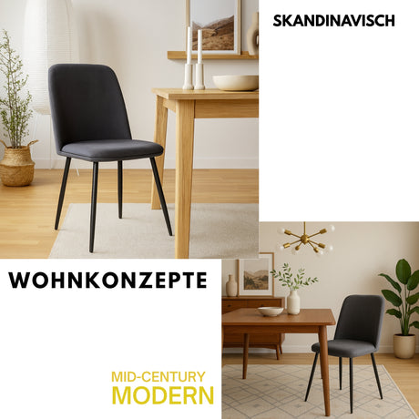 ALBATROS Designer Esszimmerstuhl BONO | 2er Set | Schwarz, Grau, Beige, Blau | Stoff Bezug
