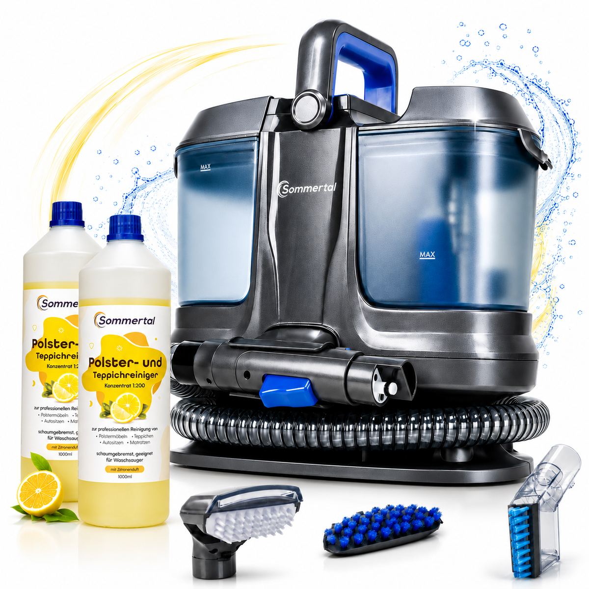 Sommertal WS600 + 2L Polsterreiniger – Leistungsstarker 600 Watt Waschsauger mit 18 kPa Saugkraft