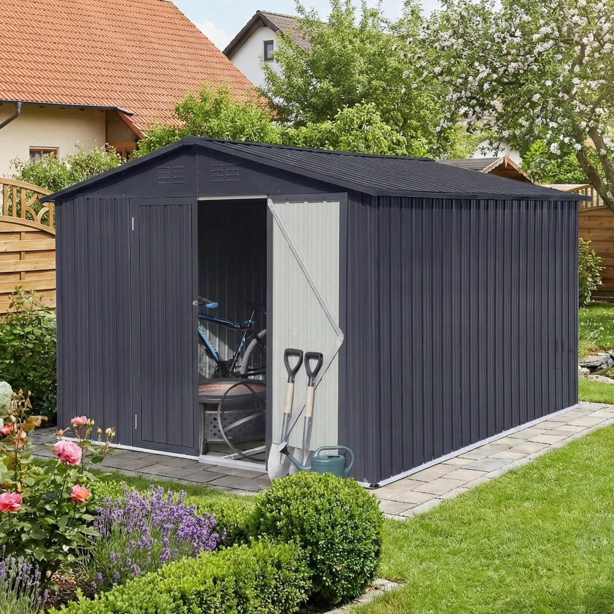 Albatros Profi Gerätehaus XXL – verzinktes Metall in Anthrazit (RAL 7016) | 259x313x192cm