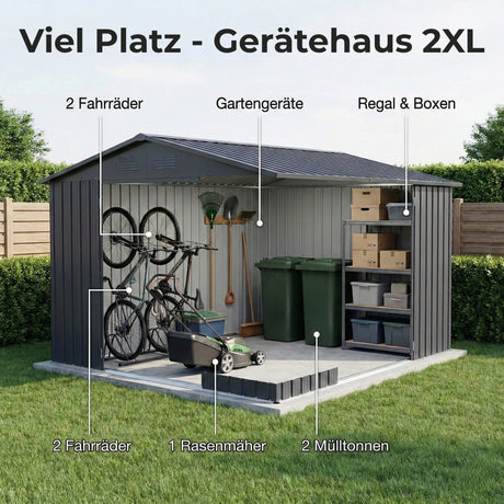 Albatros Profi Gerätehaus XXL – verzinktes Metall in Anthrazit (RAL 7016) | 259x313x192cm