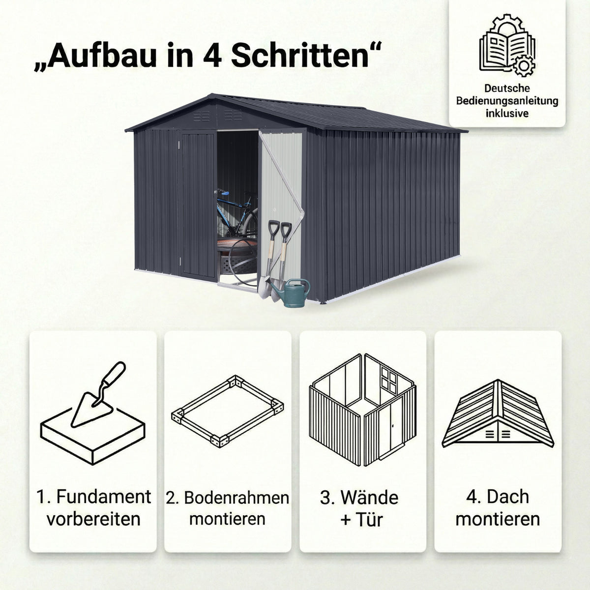 Albatros Profi Gerätehaus XXL – verzinktes Metall in Anthrazit (RAL 7016) | 259x313x192cm