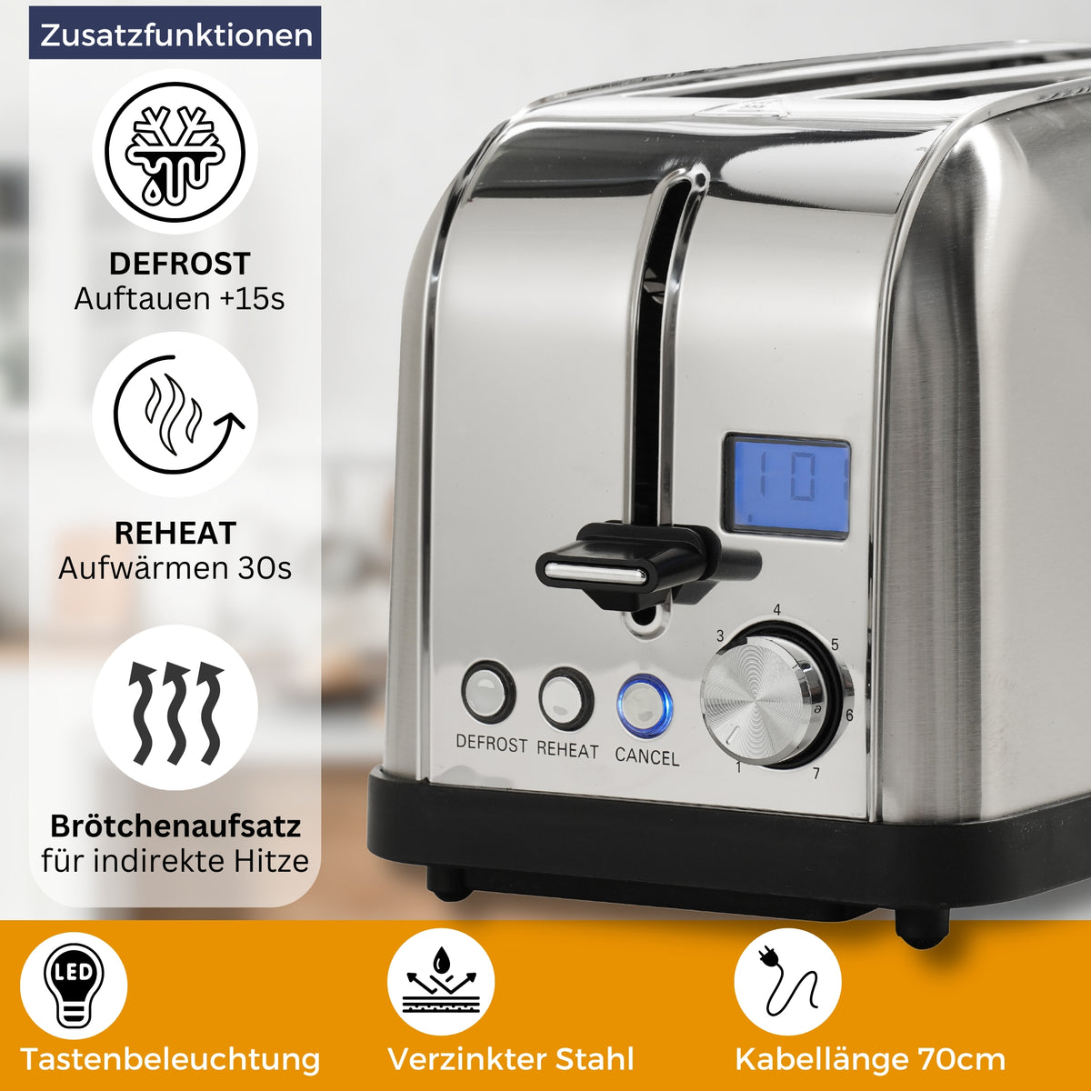 Toaster ST1500 XXL, 4 Scheiben mit Brötchenaufsatz, Display