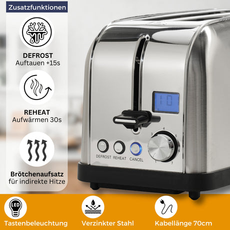 Toaster ST1500 XXL, 4 Scheiben mit Brötchenaufsatz, Display