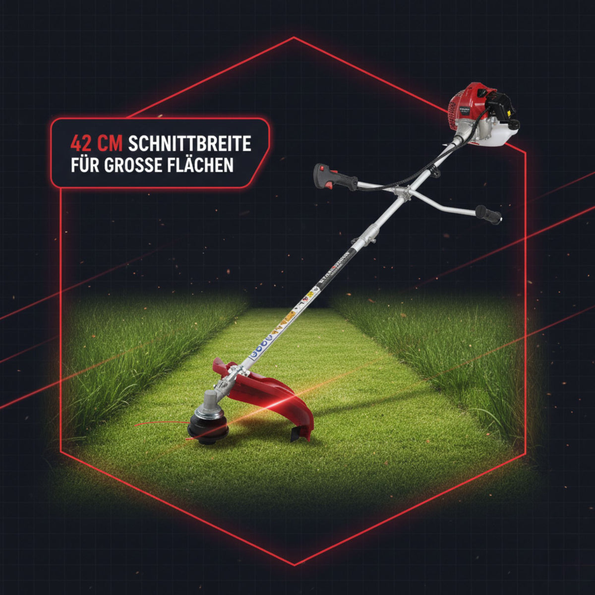 Stahlmann Freischneider Benzin MS520 – Motorsense Benzin mit kraftvollem 3PS Motor, 42cm Schnittbreite