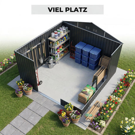 Albatros Gerätehaus 5XL | Anthrazit RAL 7016 | 339,6x375,3x199,6cm | abschließbar inkl. Schloss & Haken | Gartenhaus aus verzinktem wetterfestem Metall | Geräteschuppen für Garten & Geräte