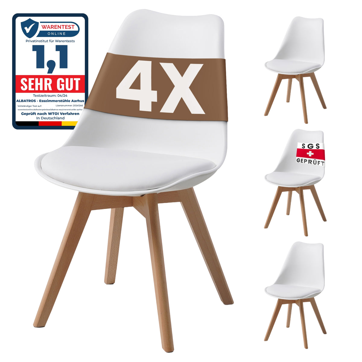 ALBATROS skandinavischer Esszimmerstuhl AARHUS| 4er Set | Grau, Beige | Kunstleder Bezug