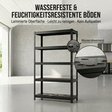 SR2B Premium Schwerlastregal Schwarz – 875 kg belastbar, wasserfest, matte laminierte Böden, 5 verstellbare Ebenen, teilbares Steckregal 180x90x40 cm, Stahlregal inkl. 2 Haken