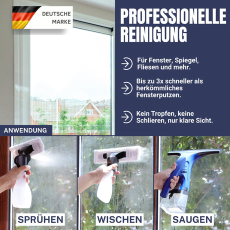 Sommertal Fenstersauger Set mit Sprühflasche & Mikrofaserpad – Akku Fensterreiniger