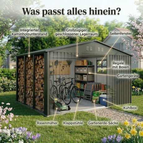Albatros Gerätehaus 4XL | Anthrazit RAL 7016 | 386,6x325,5x204cm | abschließbar inkl. Schloss & Werkzeughaken | Gartenhaus aus verzinktem wetterfestem Metall