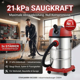 STAHLMANN VAC3300 Industriestaubsauger; 30L Tank, integrierte Steckdose