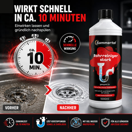 Sommertal Rohrreiniger stark 2000 ml, Abflussreiniger extra stark pH 14