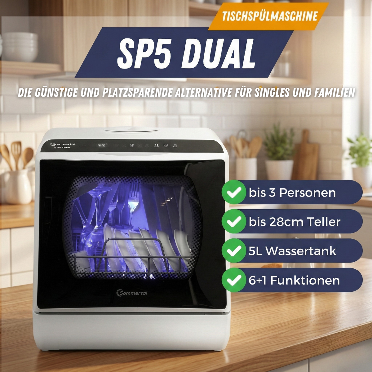 Tischgeschirrspüler SP5 Dual Mini Spülmaschine