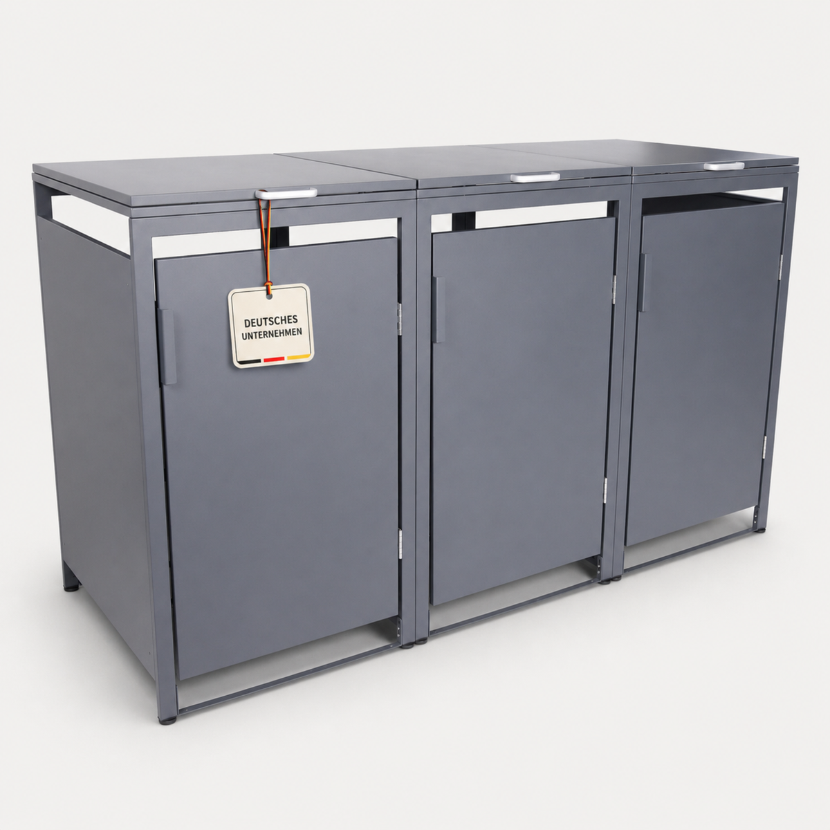 Mülltonnenbox 3er Hauswandversion, 120L bis 240L, für Drei Tonnen, verzinktes Metall RAL7016 Anthrazit, offene Rückseite, bessere Belüftung, wetterfest, ISO9227, verstellbare Füße