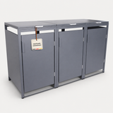 Mülltonnenbox 3er Hauswandversion, 120L bis 240L, für Drei Tonnen, verzinktes Metall RAL7016 Anthrazit, offene Rückseite, bessere Belüftung, wetterfest, ISO9227, verstellbare Füße