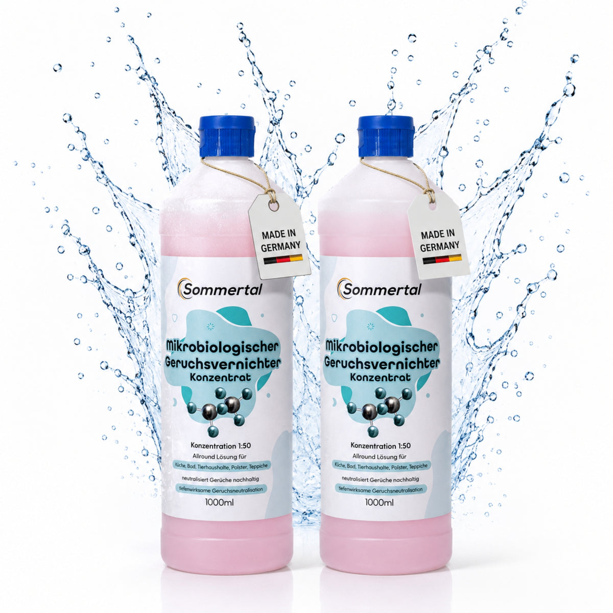 Sommertal Mikrobiologischer Geruchsvernichter Konzentrat 2L – 1:50 für Tiergerüche, Küche, Bad, Sanitär, Polster & Teppiche
