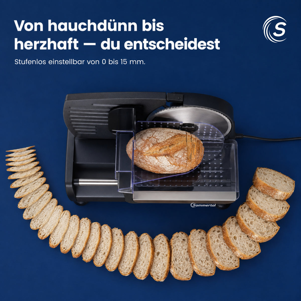 Sommertal Allesschneider AS190 DUAL 200 W Edelstahlmesser mit Wellenschliff und glatten Schliff