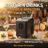 EM12S Eiswürfelmaschine | Eismaschine 12kg/24h | Eiswürfelbereiter mit Griff | extra große 0,3kg Bullet Eiswürfel in 20 Min | leise 50db | Ice Maker für Küche, Büro & Party