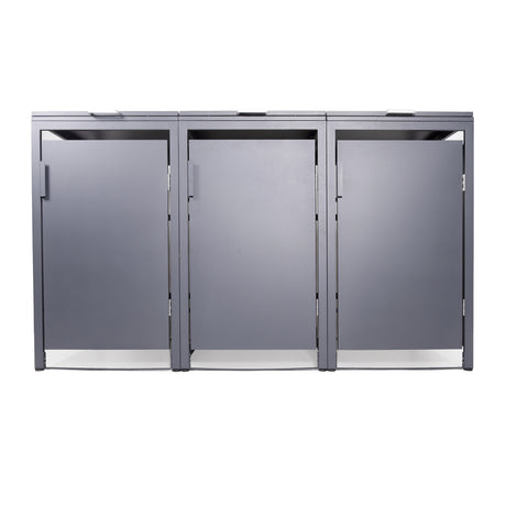 Mülltonnenbox 3er Hauswandversion, 120L bis 240L, für Drei Tonnen, verzinktes Metall RAL7016 Anthrazit, offene Rückseite, bessere Belüftung, wetterfest, ISO9227, verstellbare Füße
