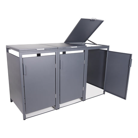 Mülltonnenbox 3er Hauswandversion, 120L bis 240L, für Drei Tonnen, verzinktes Metall RAL7016 Anthrazit, offene Rückseite, bessere Belüftung, wetterfest, ISO9227, verstellbare Füße
