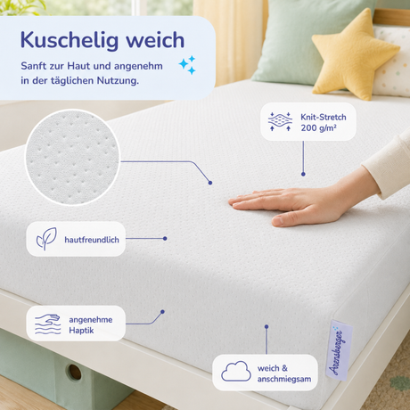 Arensberger Kindermatratze Babymatratze NORA, Höhe 12cm, Bezug waschbar & abnehmbar, punktelastischer Gelschaum, Jugendmatratze, allergikerfreundlich premium Bezug