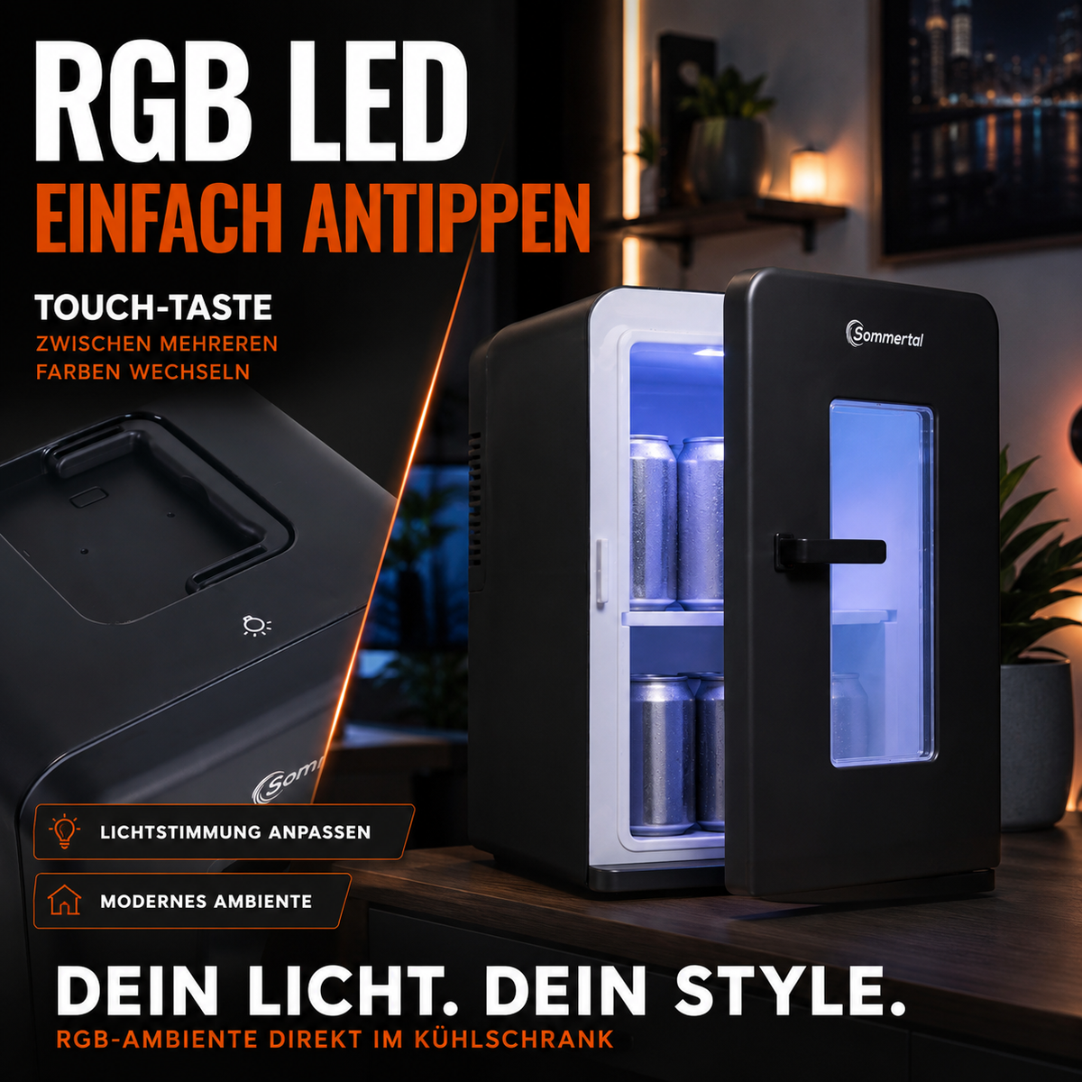 KS15 Mini Kühlschrank, zum kühlen und wärmen, Volumen 15L, AC für Haus Steckdose und DC für Auto 12V Betrieb, Bierkühlschrank lautlos Getränkekühlschrank klein