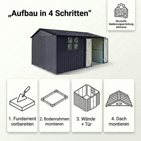 Albatros Profi Gerätehaus XXXL – verzinktes Metall in Anthrazit (RAL 7016) | 371x304x201cm
