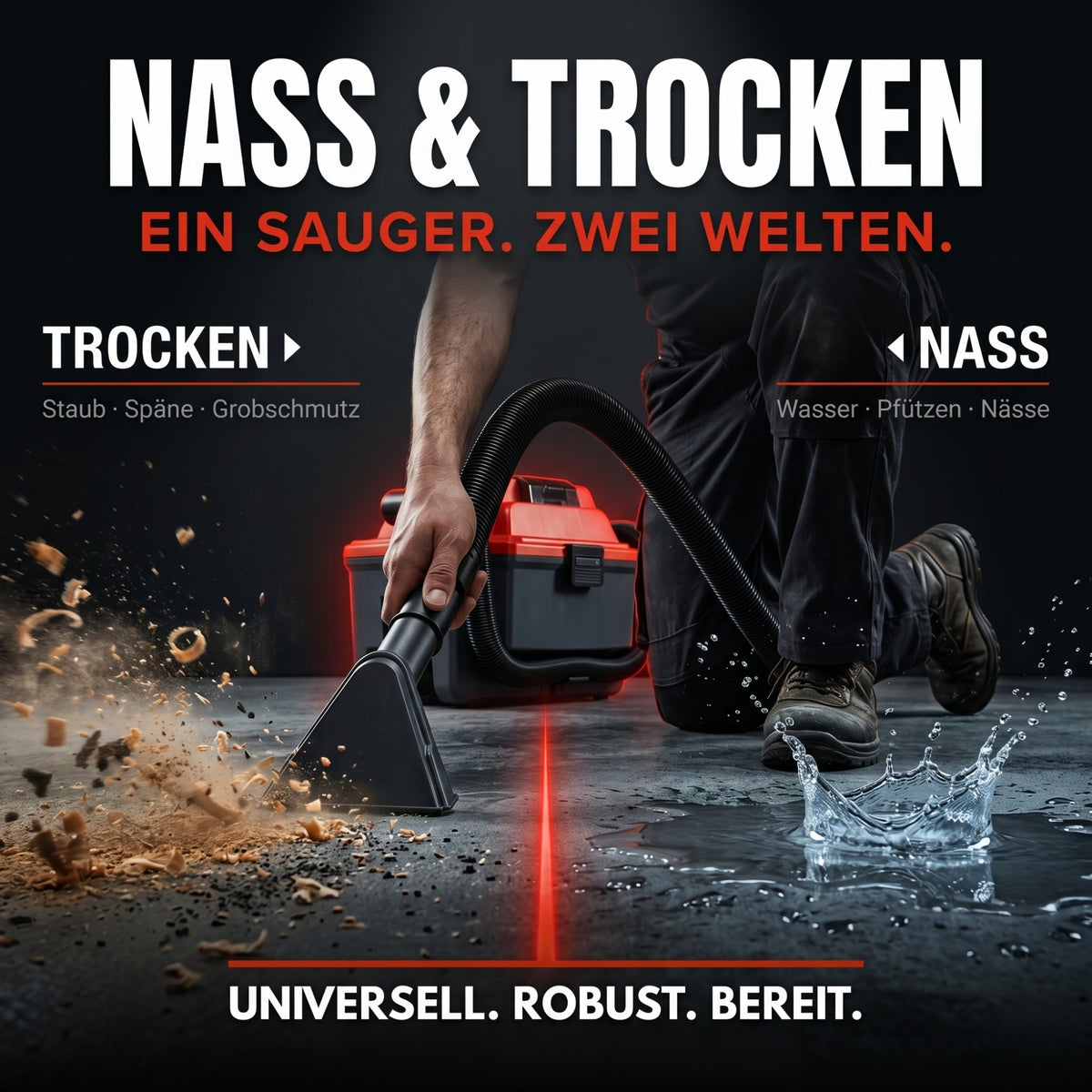 VAC912 Akku Nass Trockensauger 18V – Kabelloser Nasssauger für Auto, Werkstatt & Garage | Saugt Nass & Trocken | Bläst | HEPA