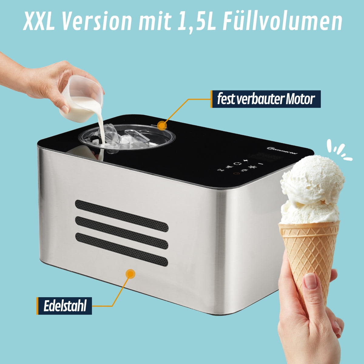 Eiscreme Maschine ICE1500 3-in-1 Eismaschine, Milcheis & Sorbet