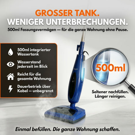 Sommertal Dampfreiniger für Böden 2-in-1 – 1200W, 500ml Tank, 30–45 g/min, Dampfmop & Handdampfreiniger