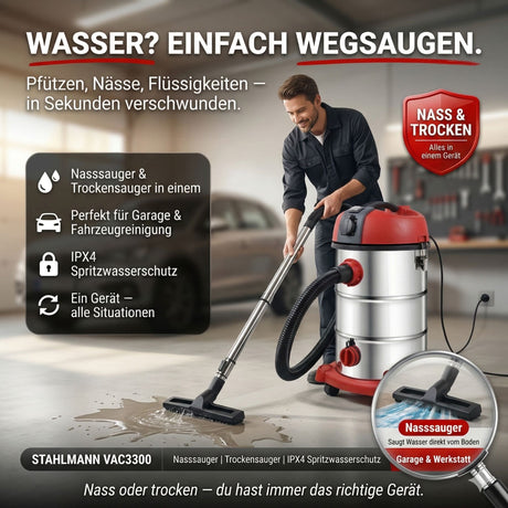 STAHLMANN VAC3300 Industriestaubsauger; 30L Tank, integrierte Steckdose