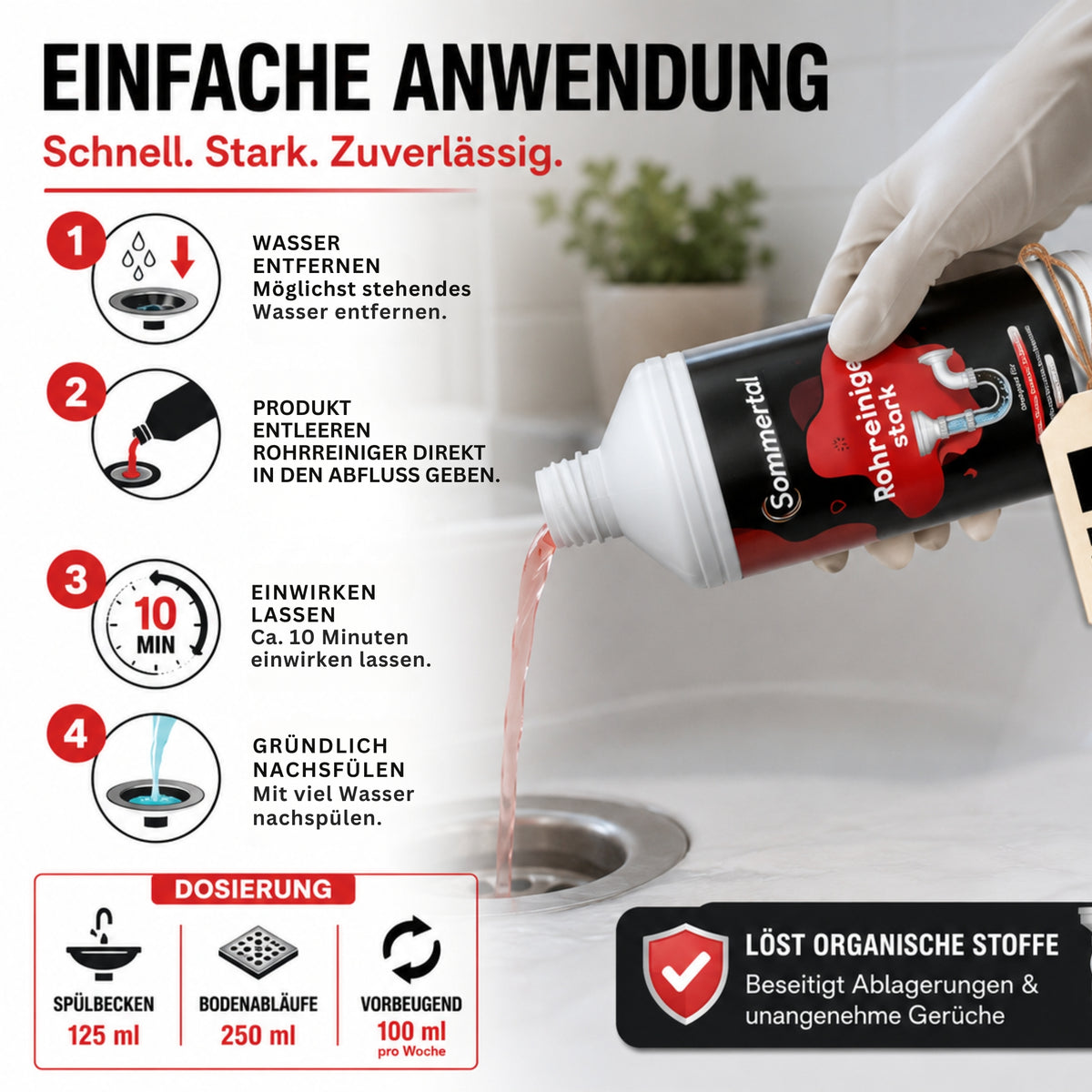 Sommertal Rohrreiniger stark 1000 ml, Abflussreiniger extra stark pH 14