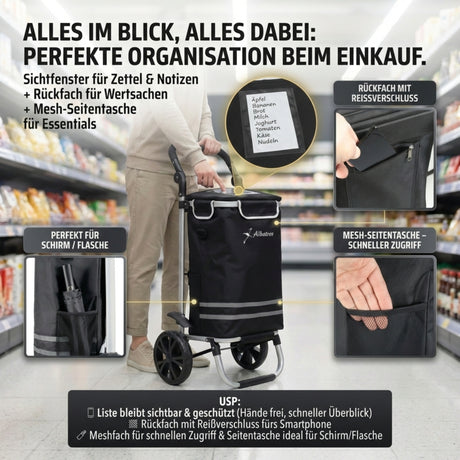 ALBATROS Einkaufstrolley Groß | Einkaufsroller mit großer Tasche, Thermo-Innenbeutel | Sichtfenster für Einkaufszettel | Faltbar klappbar mit großen Räder | Sackkarre inkl. Einkaufswagen-chip