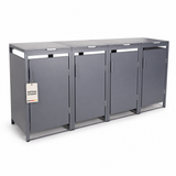 Mülltonnenbox 4er Hauswandversion, 120L bis 240L, für Vier Tonnen, verzinktes Metall RAL7016 Anthrazit, offene Rückseite, bessere Belüftung, wetterfest, ISO9227, verstellbare Füße